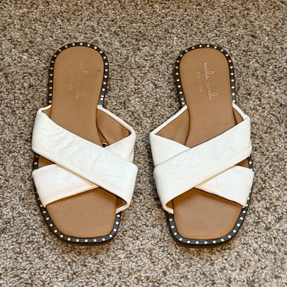 White Crisscross Sandals with Studded Detail
